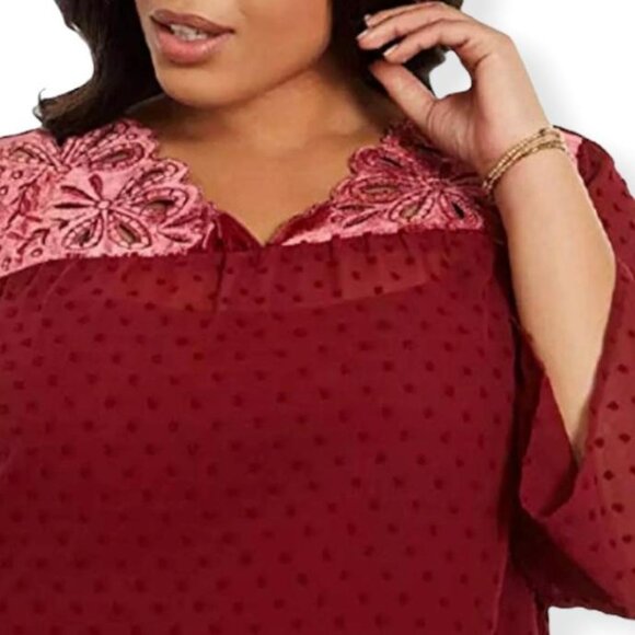 Style & Co V-Neck Swiss Dot Top Plus Size Women's Blouses Red Size 2X - Picture 3 of 13
